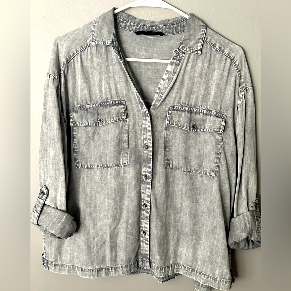 Acid wash Gray soft Denim Button-Up Shirt
